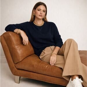 MASSIMO DUTTI 100% Wool Crewneck Sweater Navy Blue Sz M $148 {FF50}